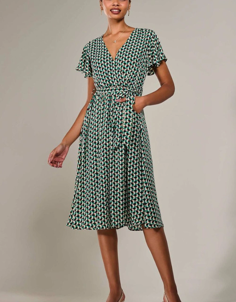 Short Sleeve Side Tie Midi Dress