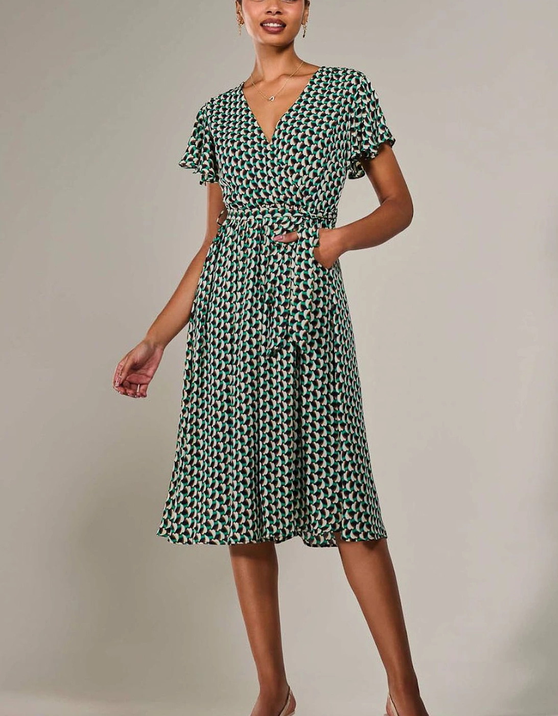 Short Sleeve Side Tie Midi Dress, 2 of 1