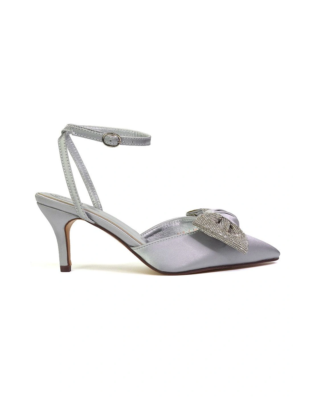 'Solene' Diamante Bow  Pointed Toe Court Shoes Mid Stiletto Bridal Heels, 2 of 1