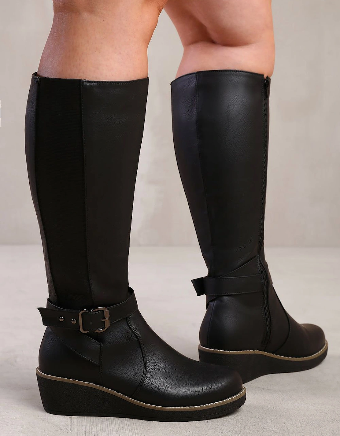 'Ayleen' Wide Calf Wedge Heel Knee High Boots With Elastic Panel, 2 of 1