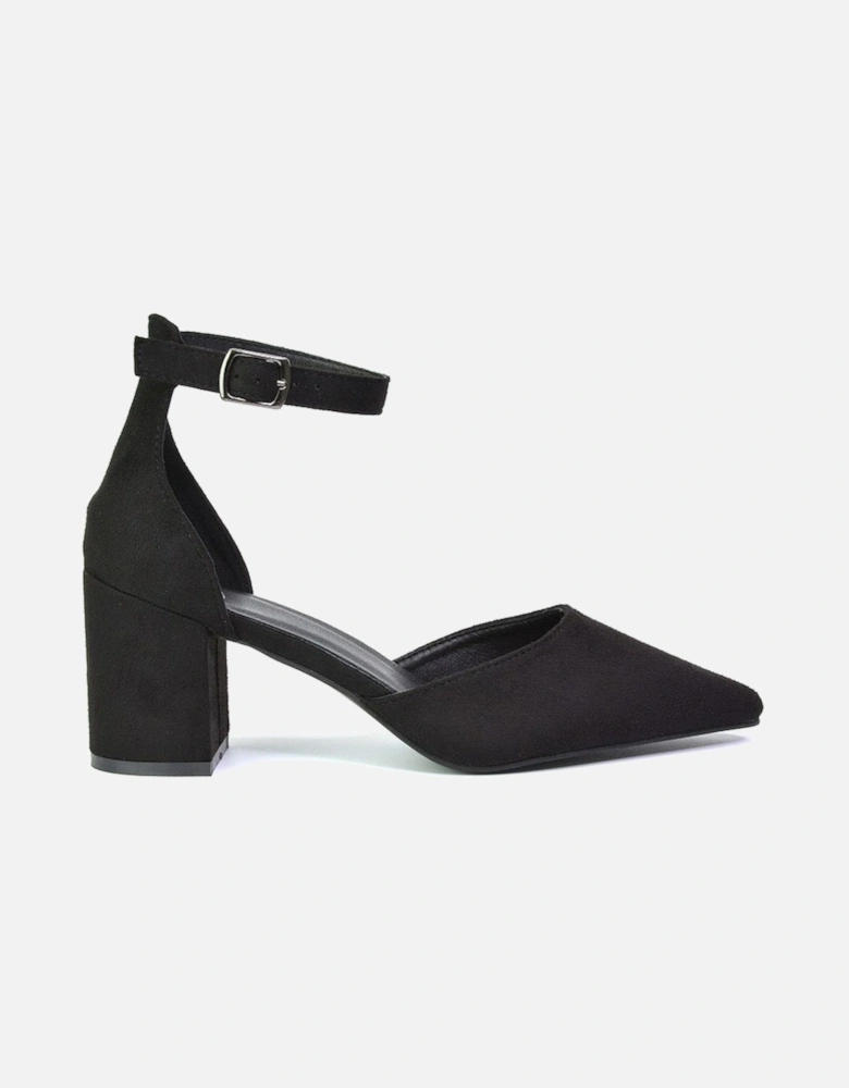 'Bronte' Pointed Toe Strappy Mid Block Heel Sandal Court Shoe