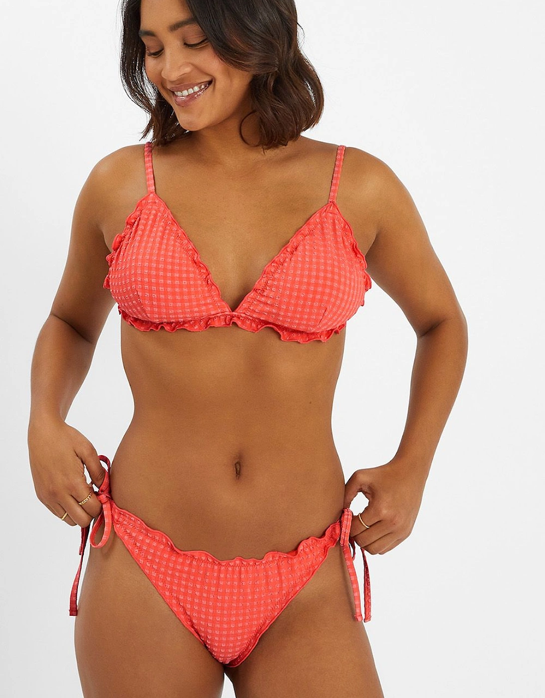 Frilly Seersucker Triangle Bikini Top, 2 of 1