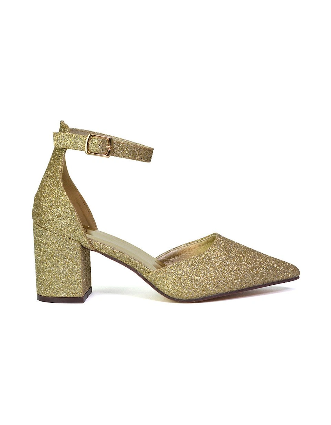 'Bronte' Pointed Toe Strappy Mid Block Heel Sandal Court Shoe, 2 of 1