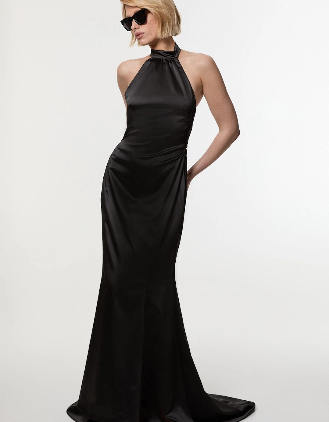 Premium Satin Halter Neck Tailored Maxi Dress, 2 of 1