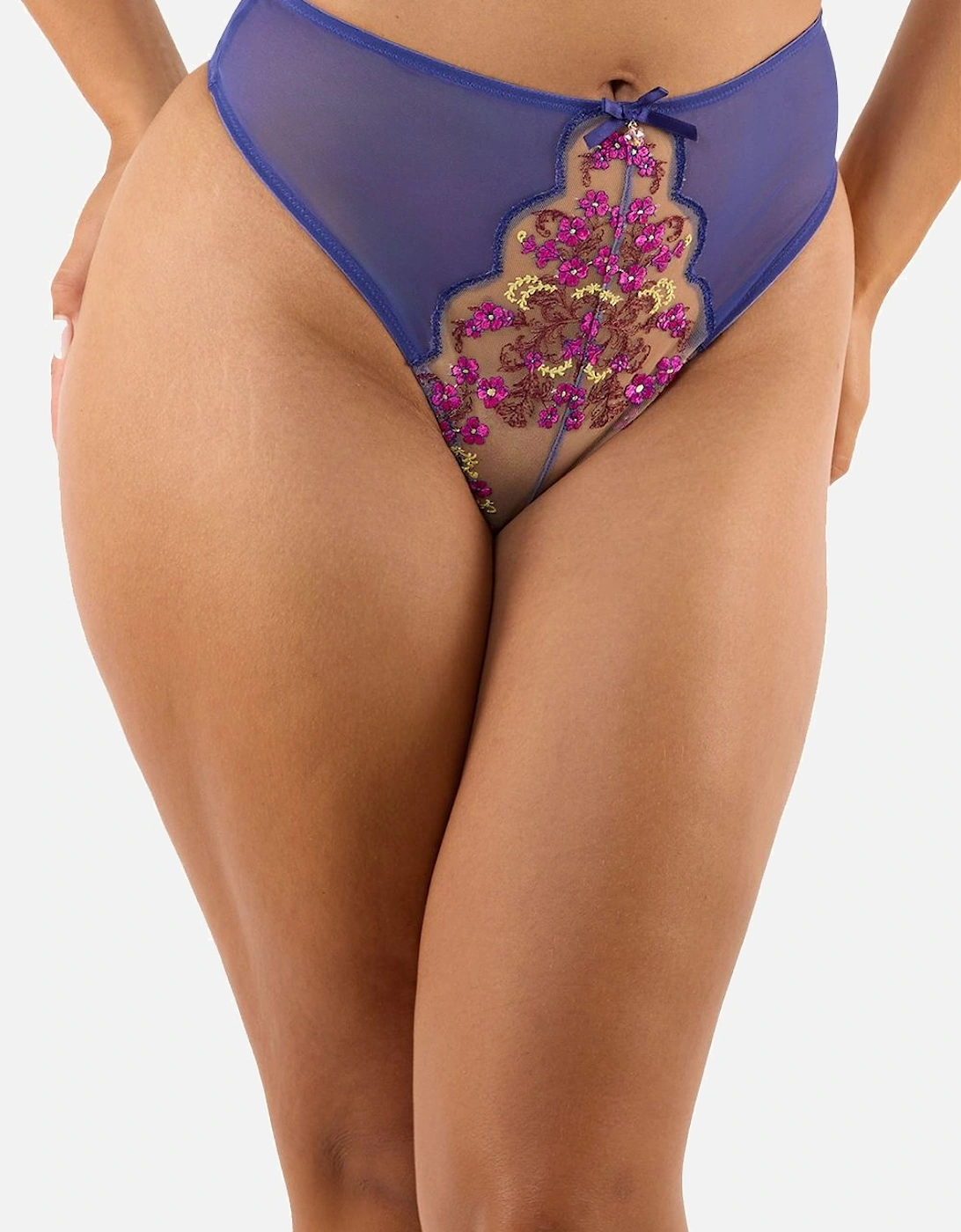 Thea Blue Baroque Embroidery 'High Waist Thong', 2 of 1