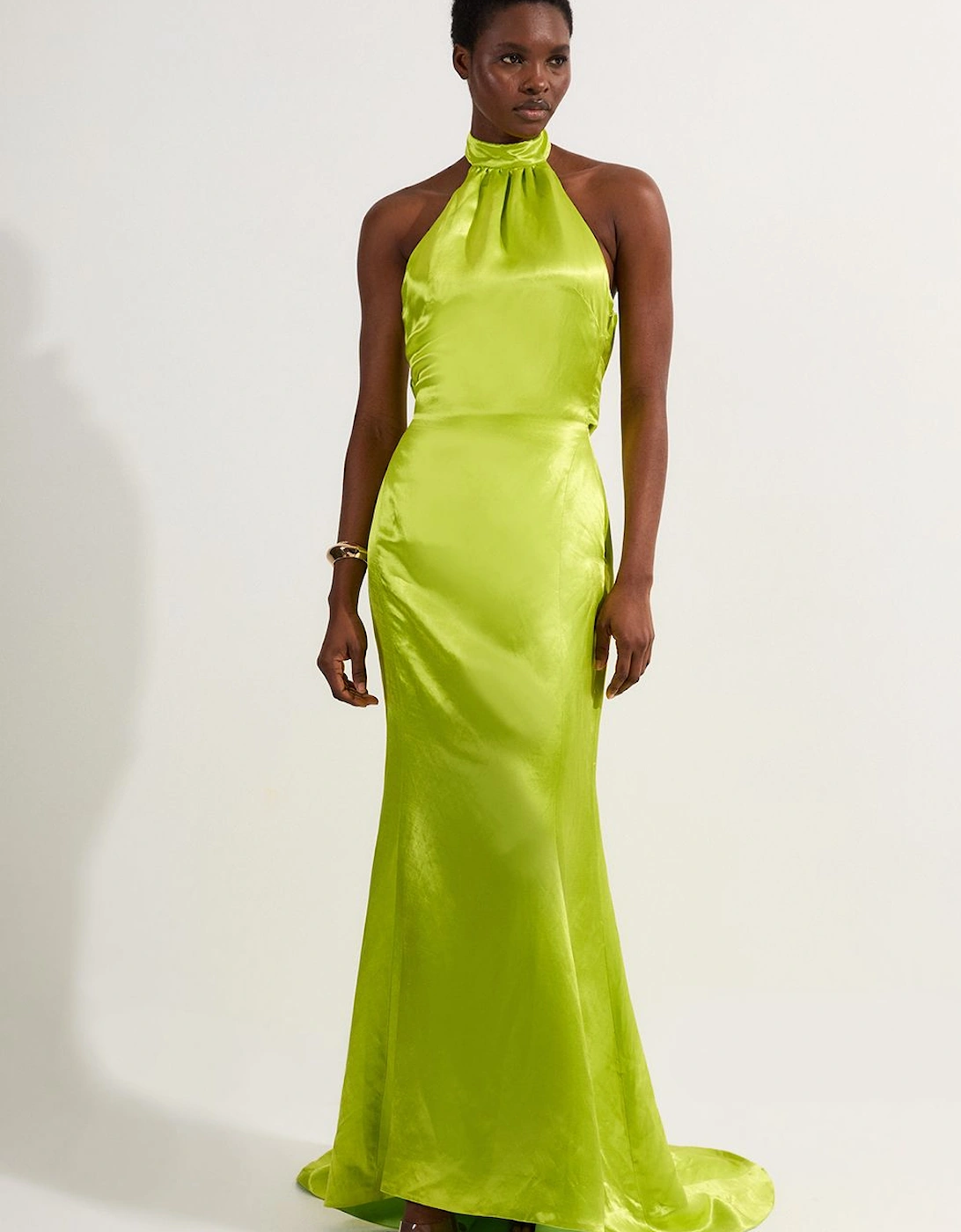 Premium Satin Halter Neck Tailored Maxi Dress, 2 of 1