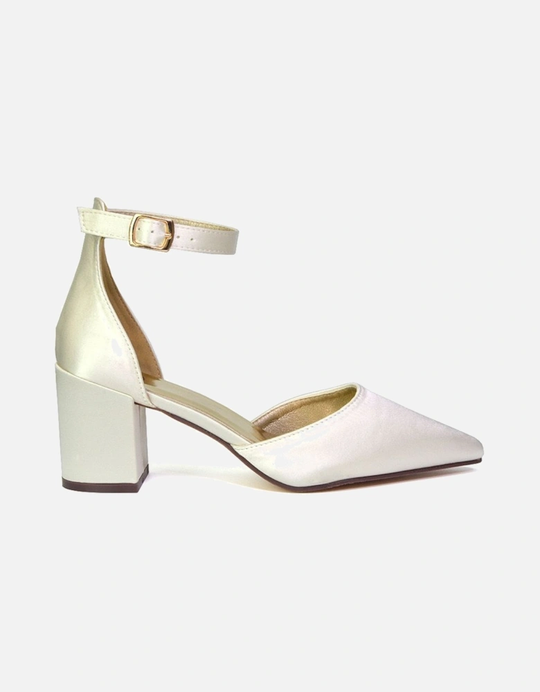 'Bronte' Pointed Toe Strappy Mid Block Heel Sandal Court Shoe