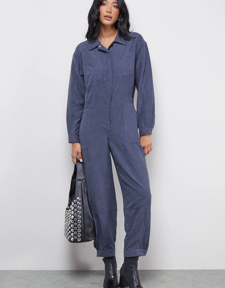 Petite Peach Satin Utility Boilersuit Jumpsuit