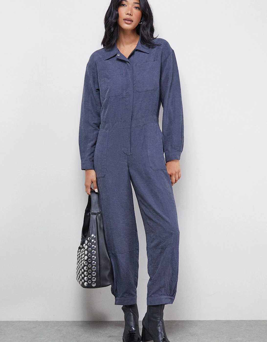 Petite Peach Satin Utility Boilersuit Jumpsuit, 2 of 1