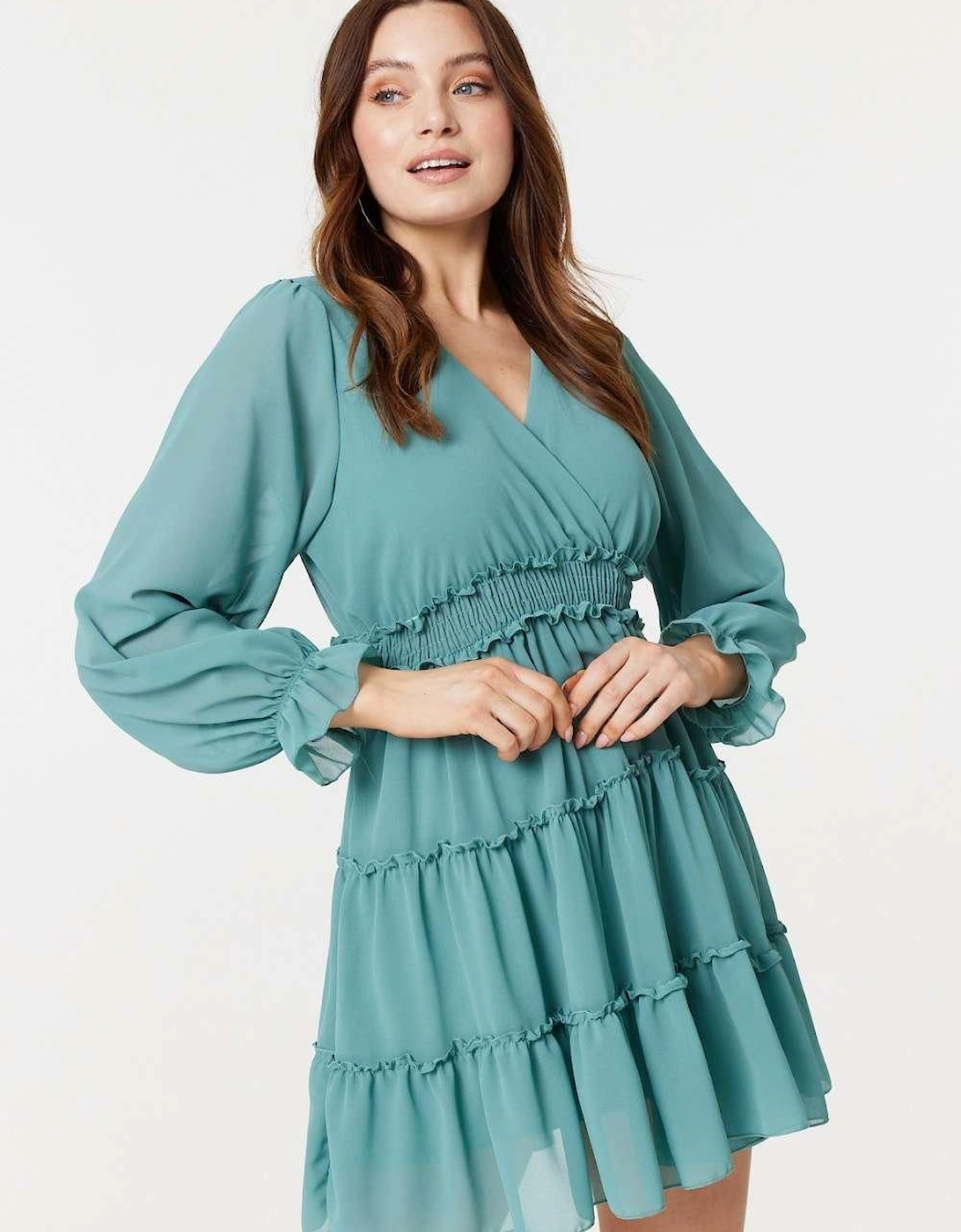 Lace Detail Long Sleeve Mini Dress, 2 of 1