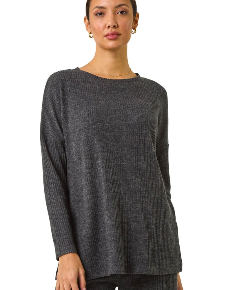Relaxed Ribbed Side Split Top