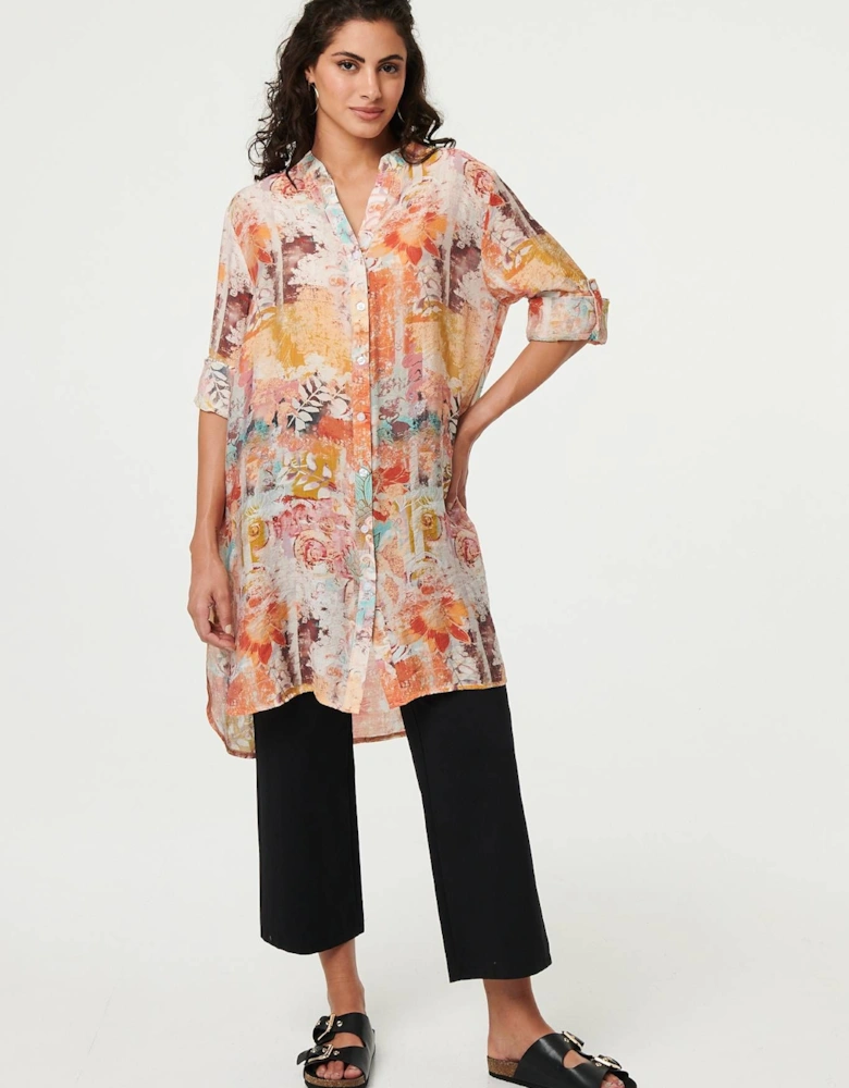 Abstract Long Sleeve Short Shirt Dress
