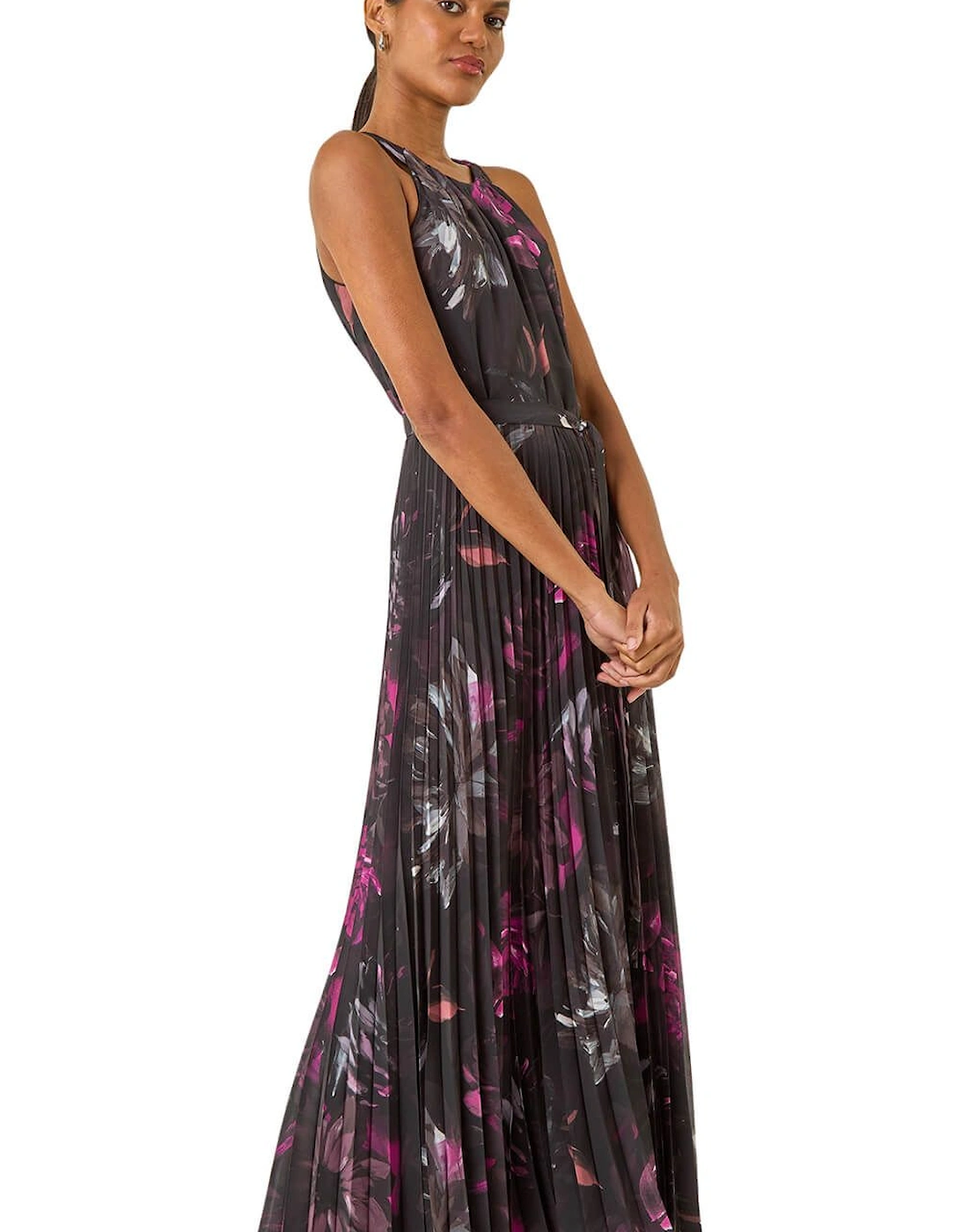 Floral Pleated Halter Neck Maxi Dress, 2 of 1