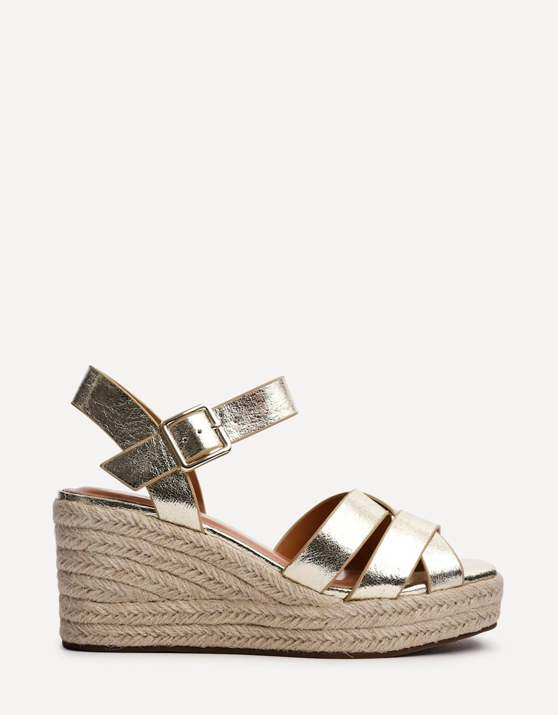 Sheena Gold Faux Leather Crossover Espadrille Platform Wedge, 2 of 1