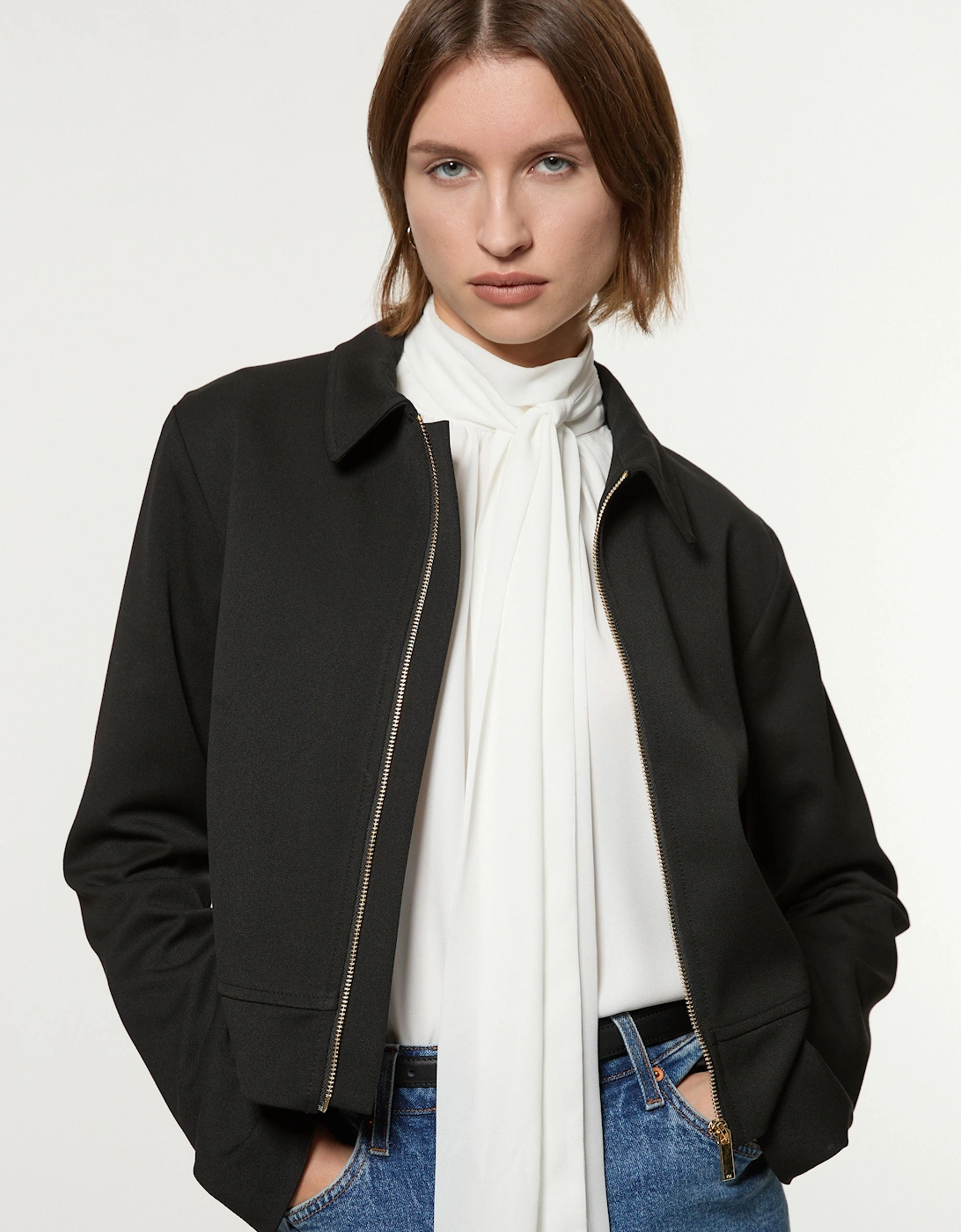 Tall Technical Crepe Tailored Metal Zip Detail Jacket, 2 of 1