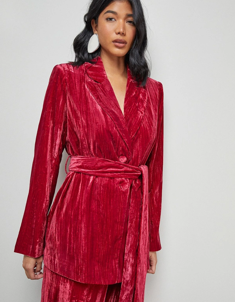 Crushed Velvet Tie Waist Blazer Co-ord