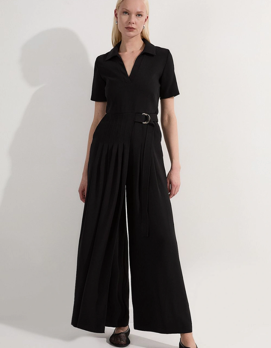 Soft Tailored Pleated Belted Jumpsuit, 2 of 1
