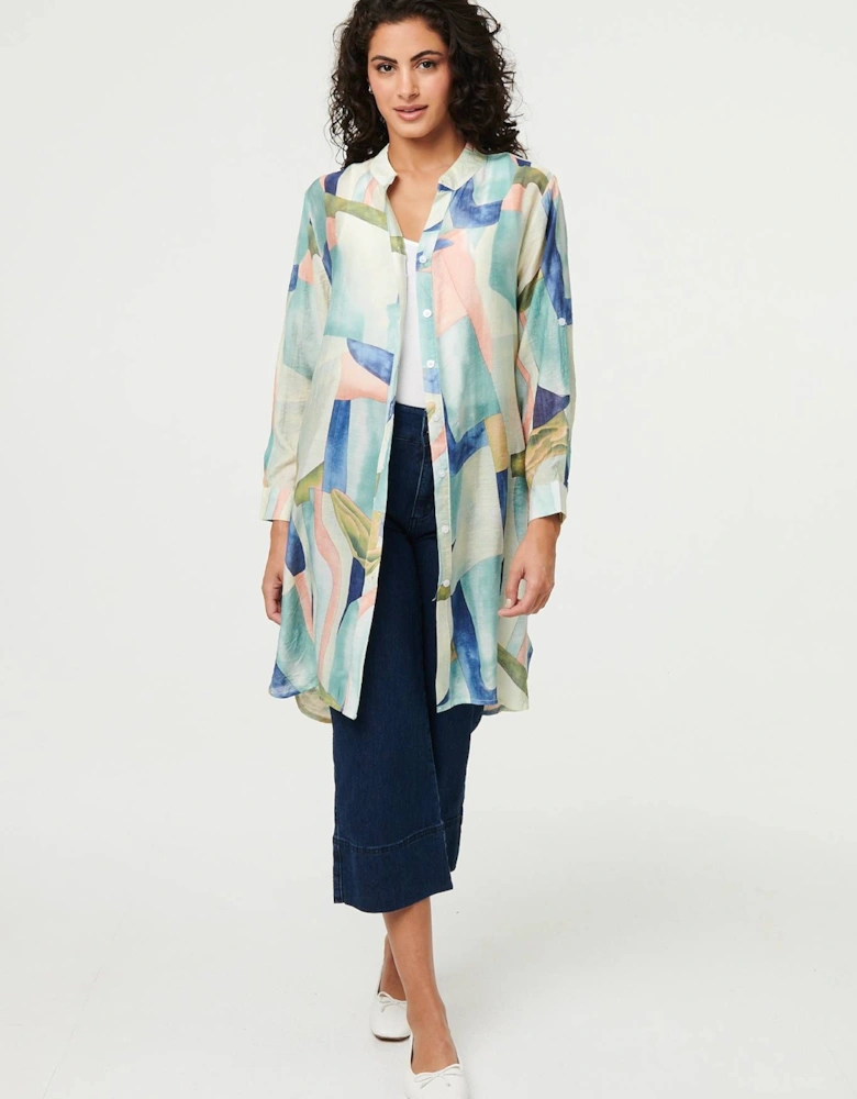 Abstract 3/4 Sleeve Short Shirt Dress