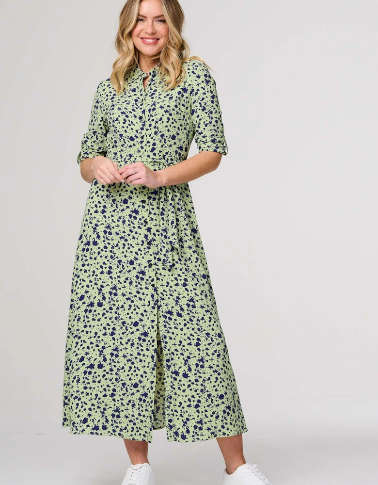 Printed Long Sleeve Midi Shirt Dress
