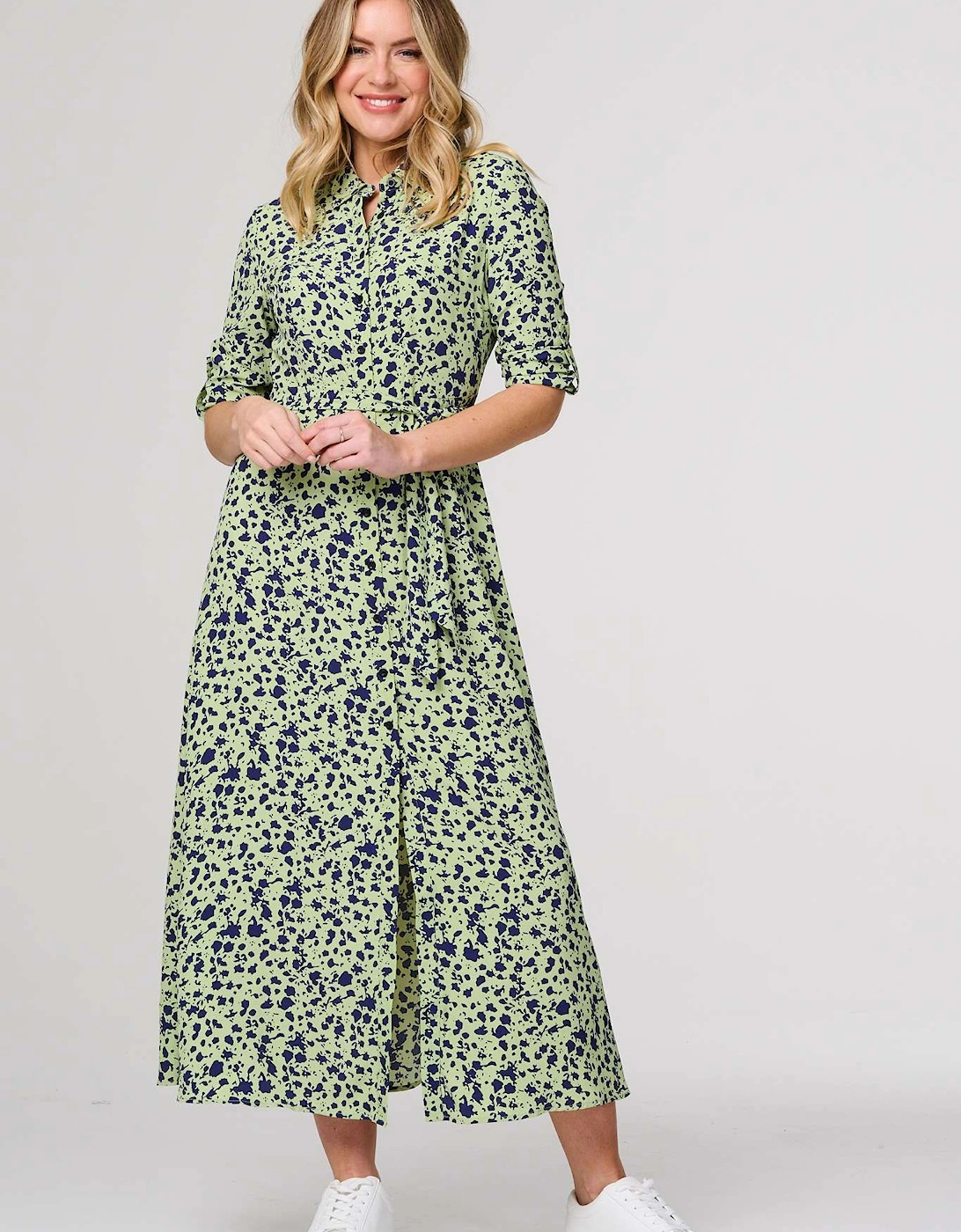 Printed Long Sleeve Midi Shirt Dress, 2 of 1