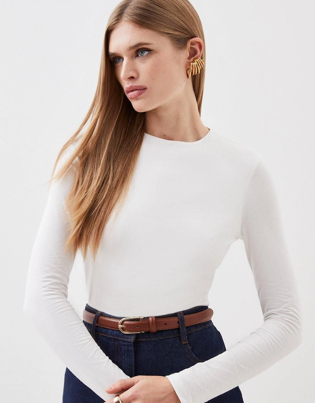 Stretch Cotton Crew Neck Long Sleeve Top, 2 of 1