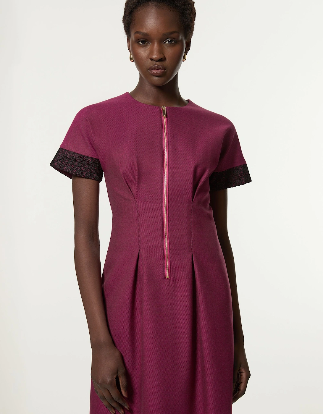 Tall Tailored Twill Lace Mix Zip Front Mini Dress, 2 of 1