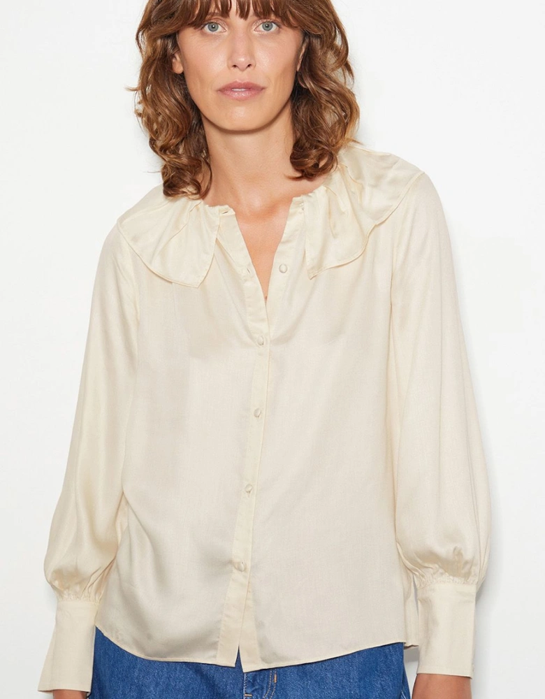 Daisy Frill Collar Satin Blouse Ivory