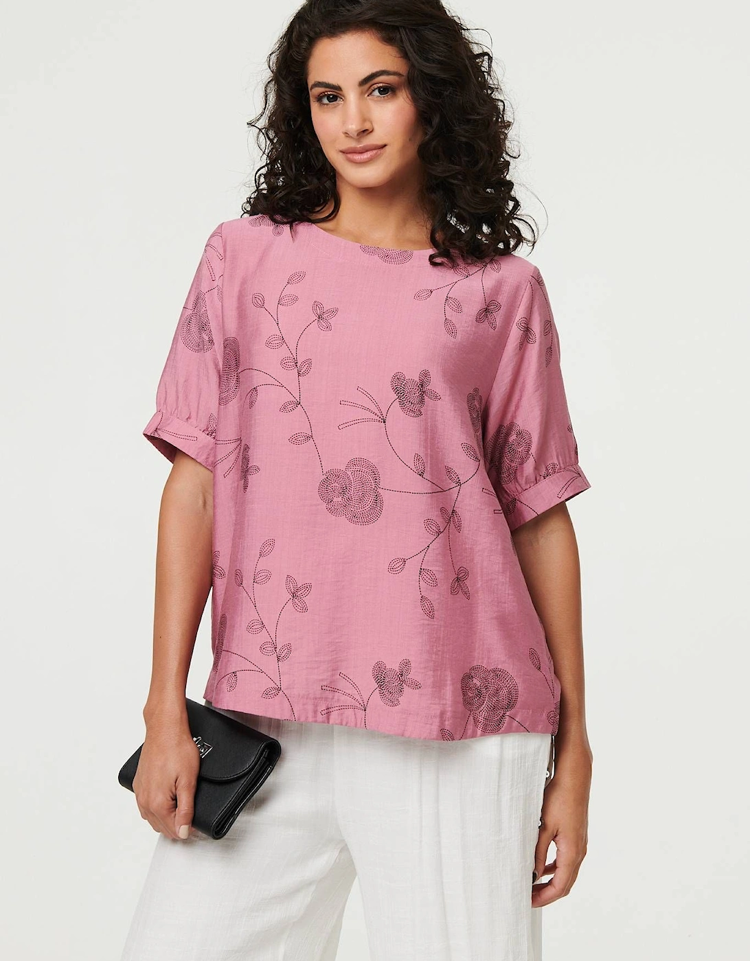 Floral Short Puff Sleeve Blouse Top, 2 of 1