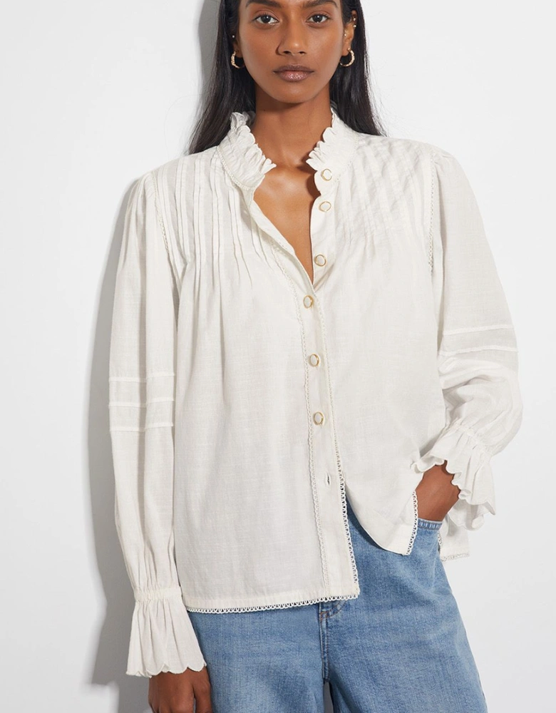 Rose Long Sleeve Frill Pleat Shirt