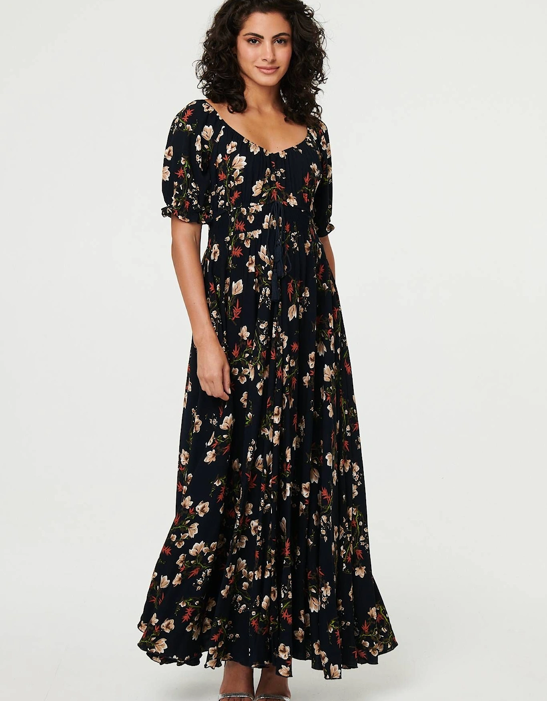 Floral Bardot Shirred Empire Maxi Dress, 2 of 1