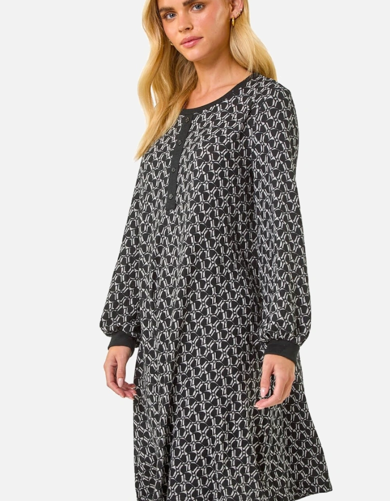 Petite Geometric Button A-Line Dress