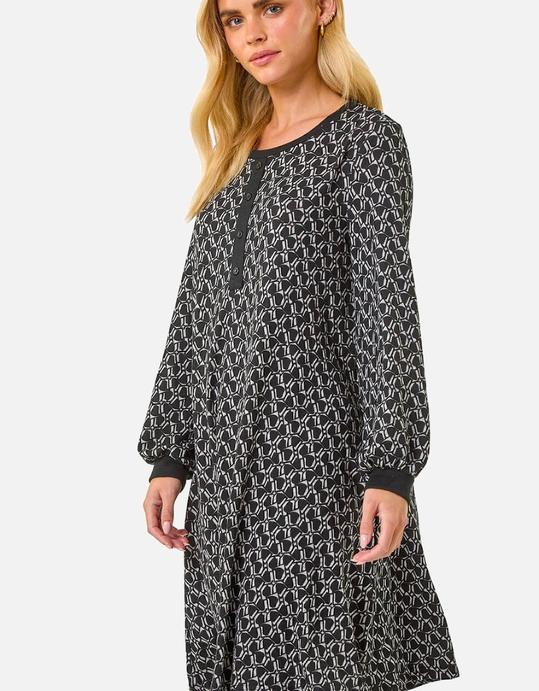 Petite Geometric Button A-Line Dress, 2 of 1