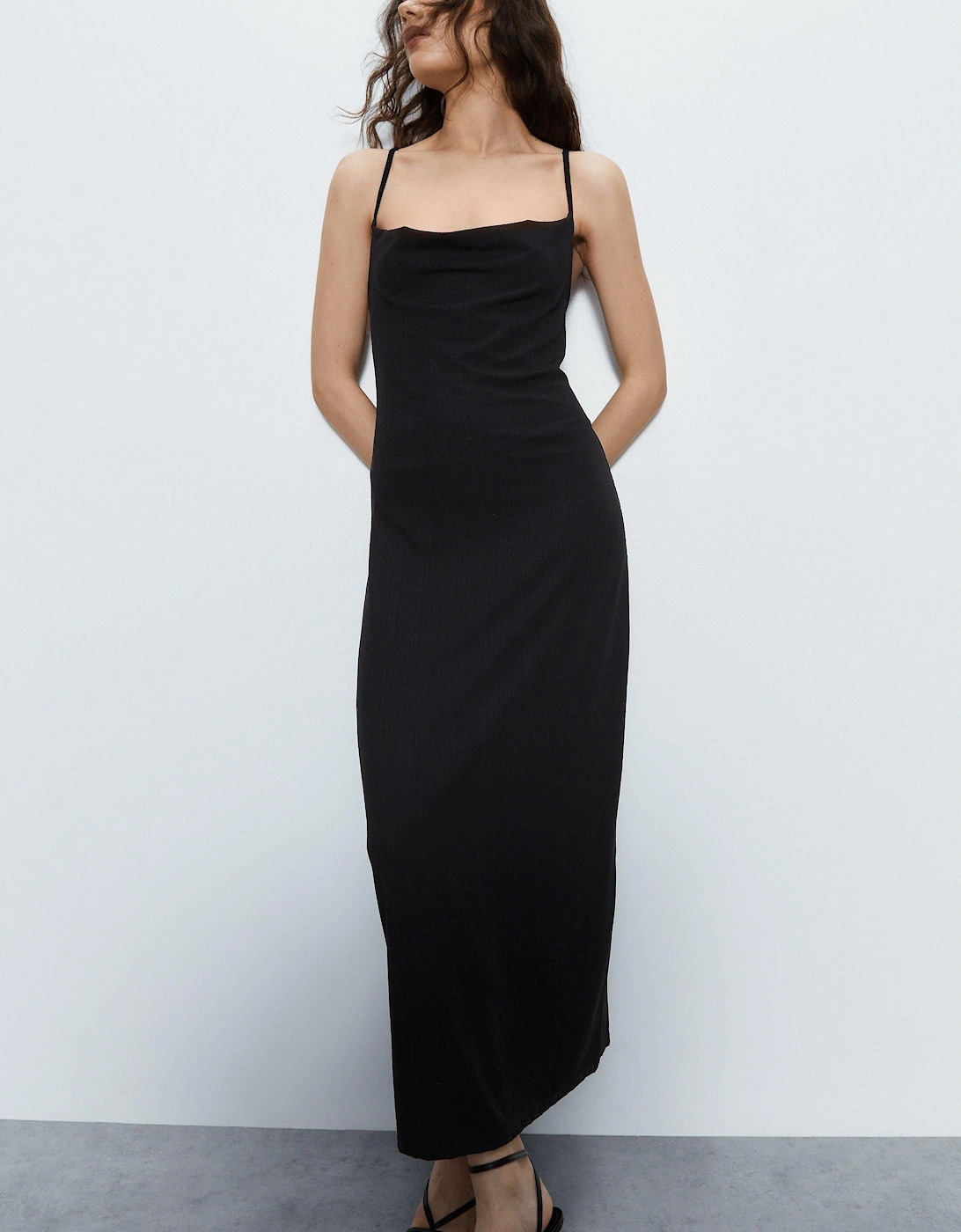 Ribbed Cowl Neck Midaxi Cami Dress, 2 of 1
