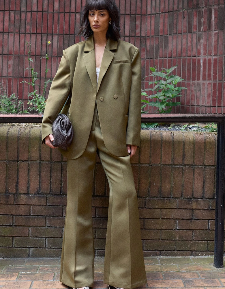 Premium Satin Clean Waistband Flare Trousers Co-ord
