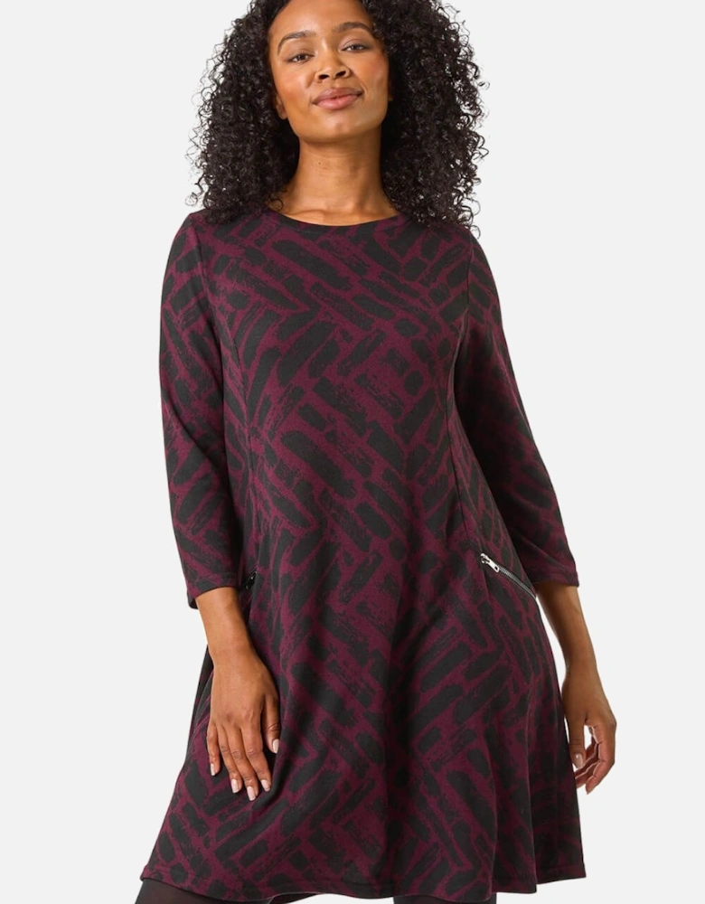 Petite Zip Detail Abstract Dress