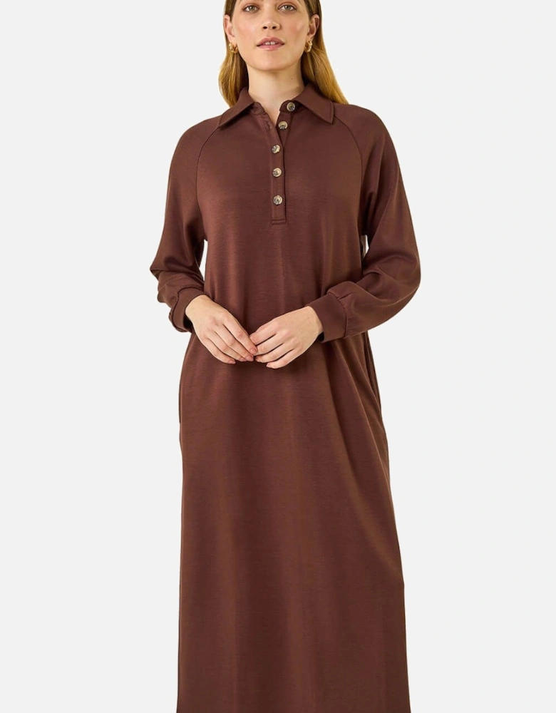 Buttoned Collar Midi Dress