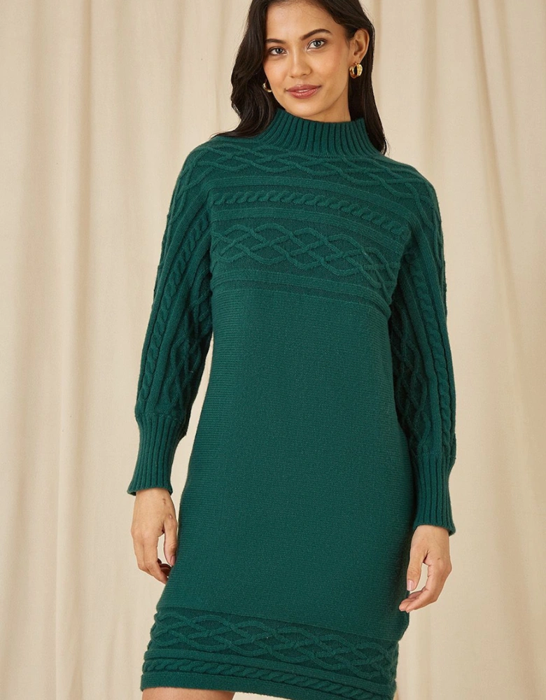 Green Cable Knit Tunic Dress