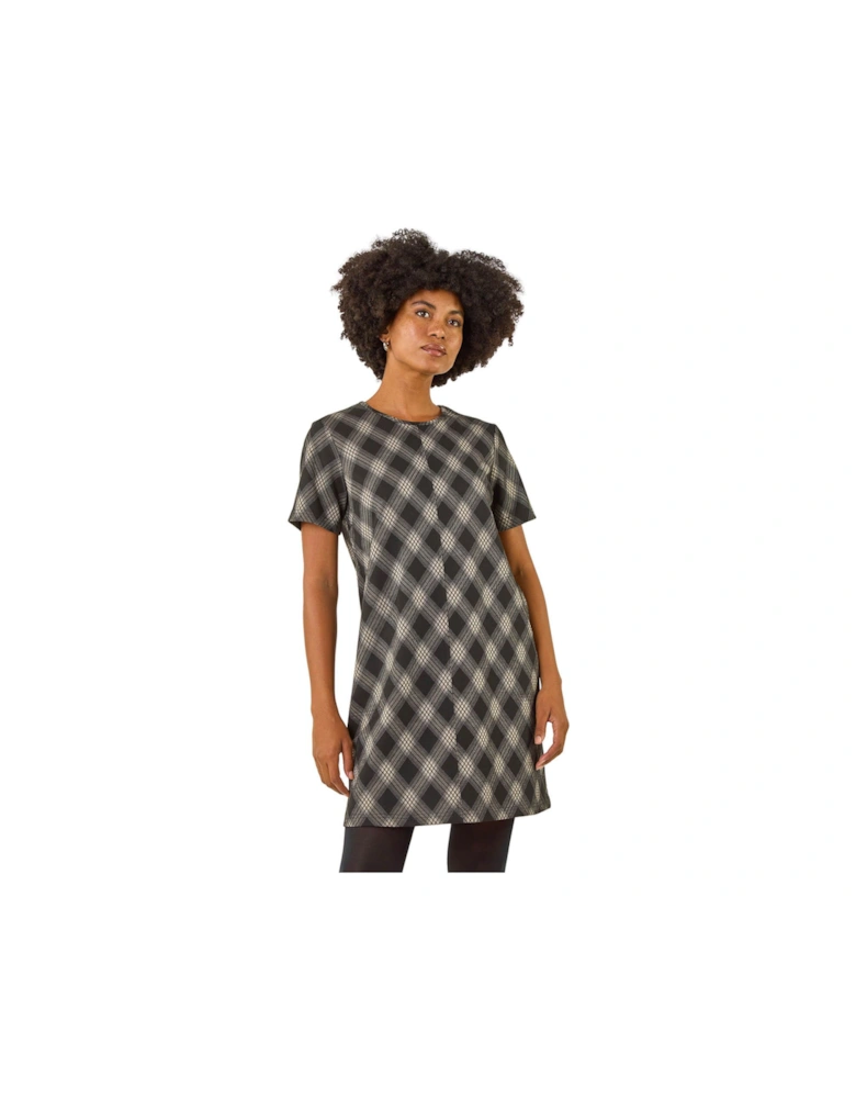 Check Print T-Shirt Stretch Dress