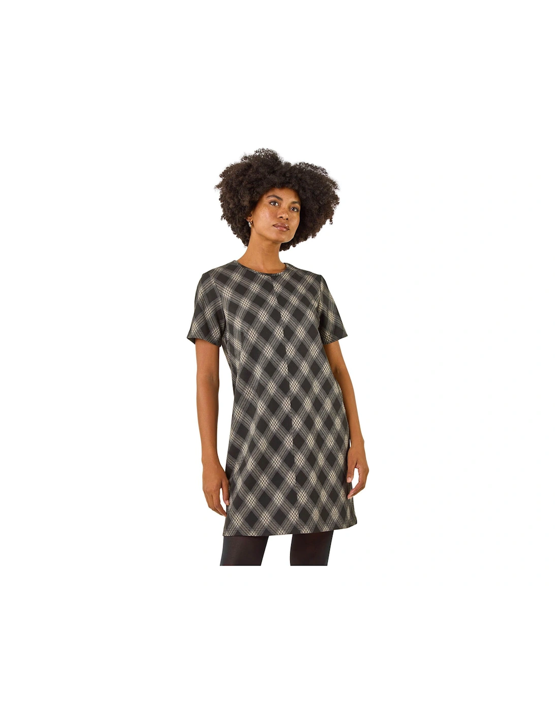 Check Print T-Shirt Stretch Dress, 2 of 1