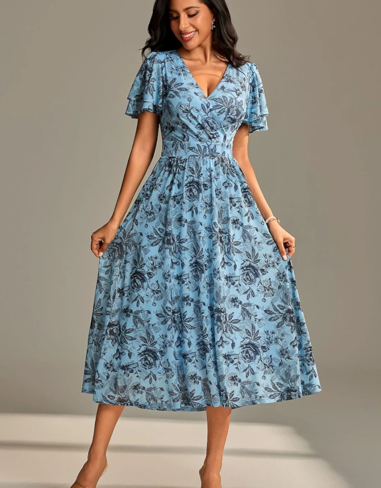 Flutter Sleeve Mesh Maxi Dress