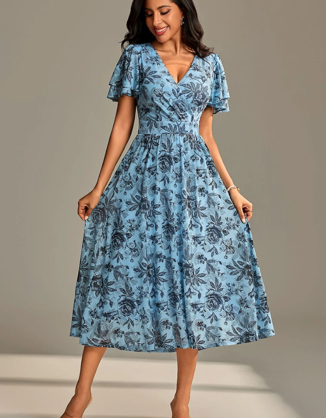 Flutter Sleeve Mesh Maxi Dress, 2 of 1