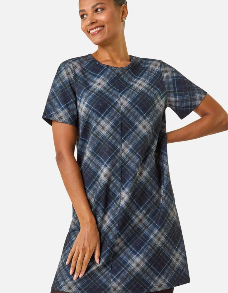 Check Print T-Shirt Stretch Dress