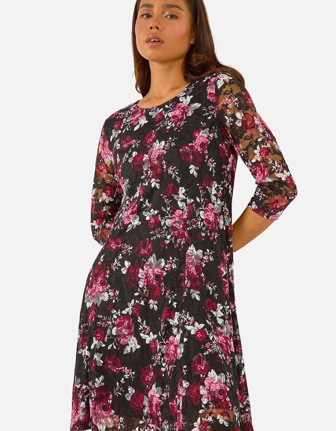 Petite Floral Print Lace Stretch Dress, 2 of 1