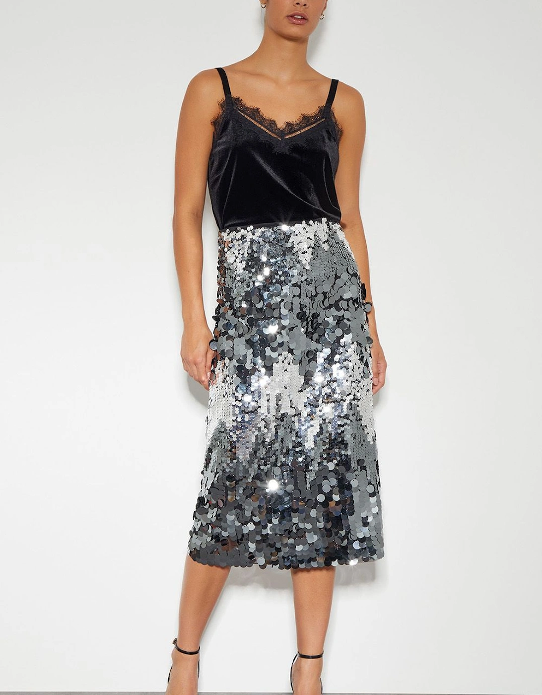 Sia Sequin Midi Skirt Silver, 2 of 1
