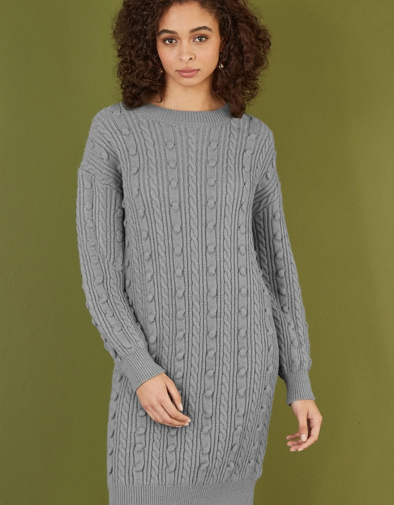 Grey Cable Knit Tunic Dress
