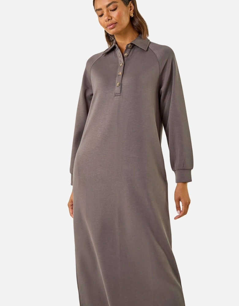Buttoned Collar Midi Dress