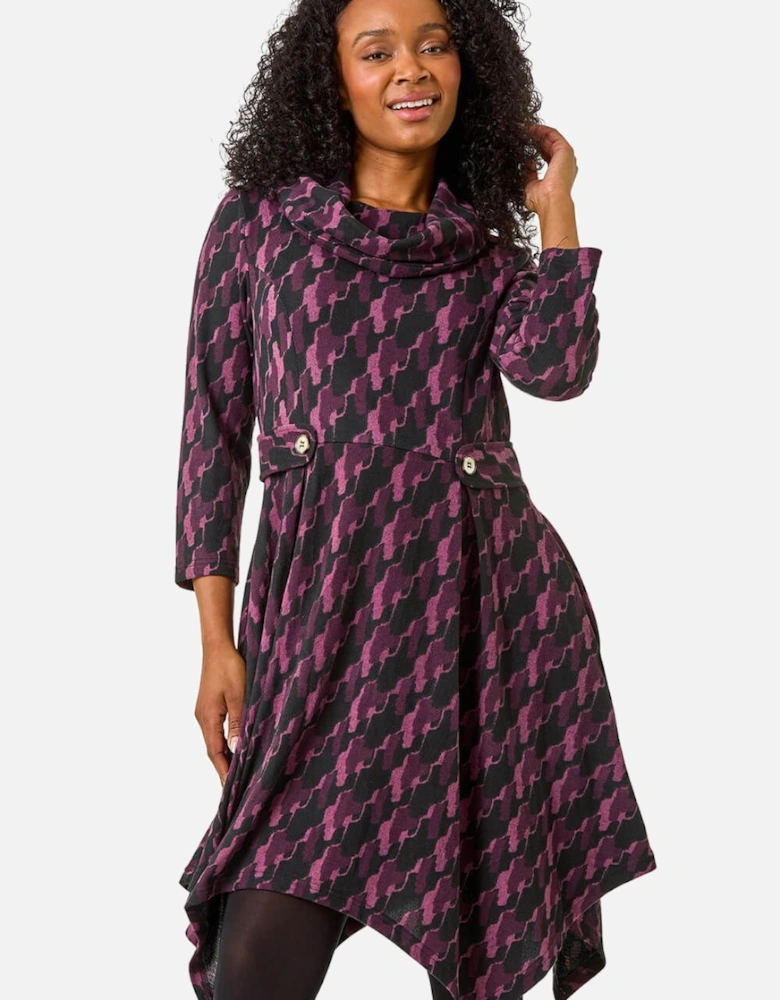 Petite Abstract Print Hanky Hem Stretch Dress