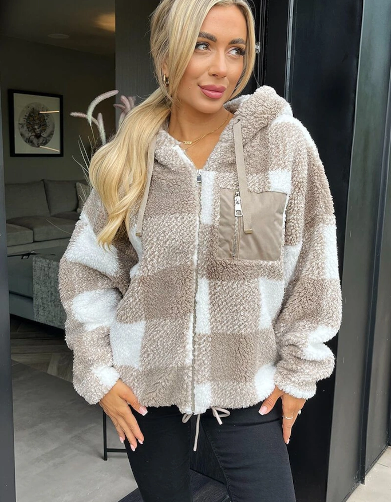 Biscuit Check Pocket Detail Hooded Teddy Jacket