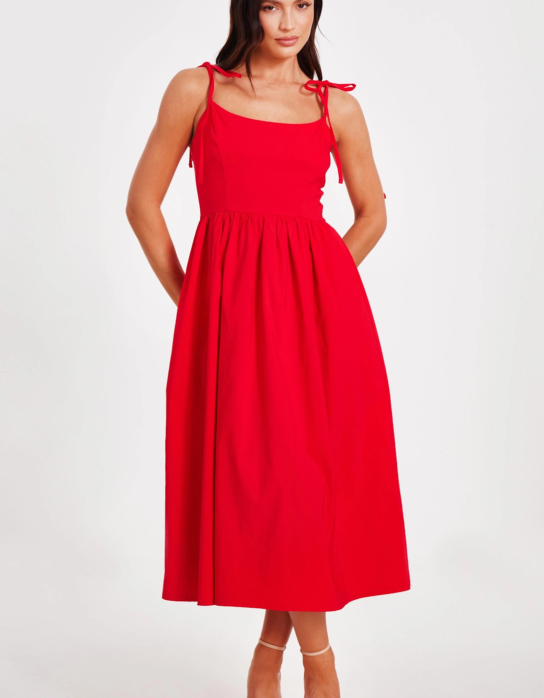 Red Tie Shoulder Midi Dress, 2 of 1