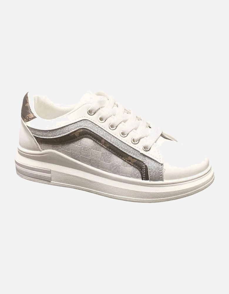 Fashion Glitter with Print Pattern Lace-Up Chunky Wedges Trainers